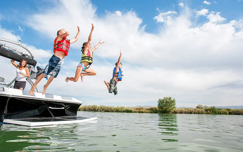 family on boat